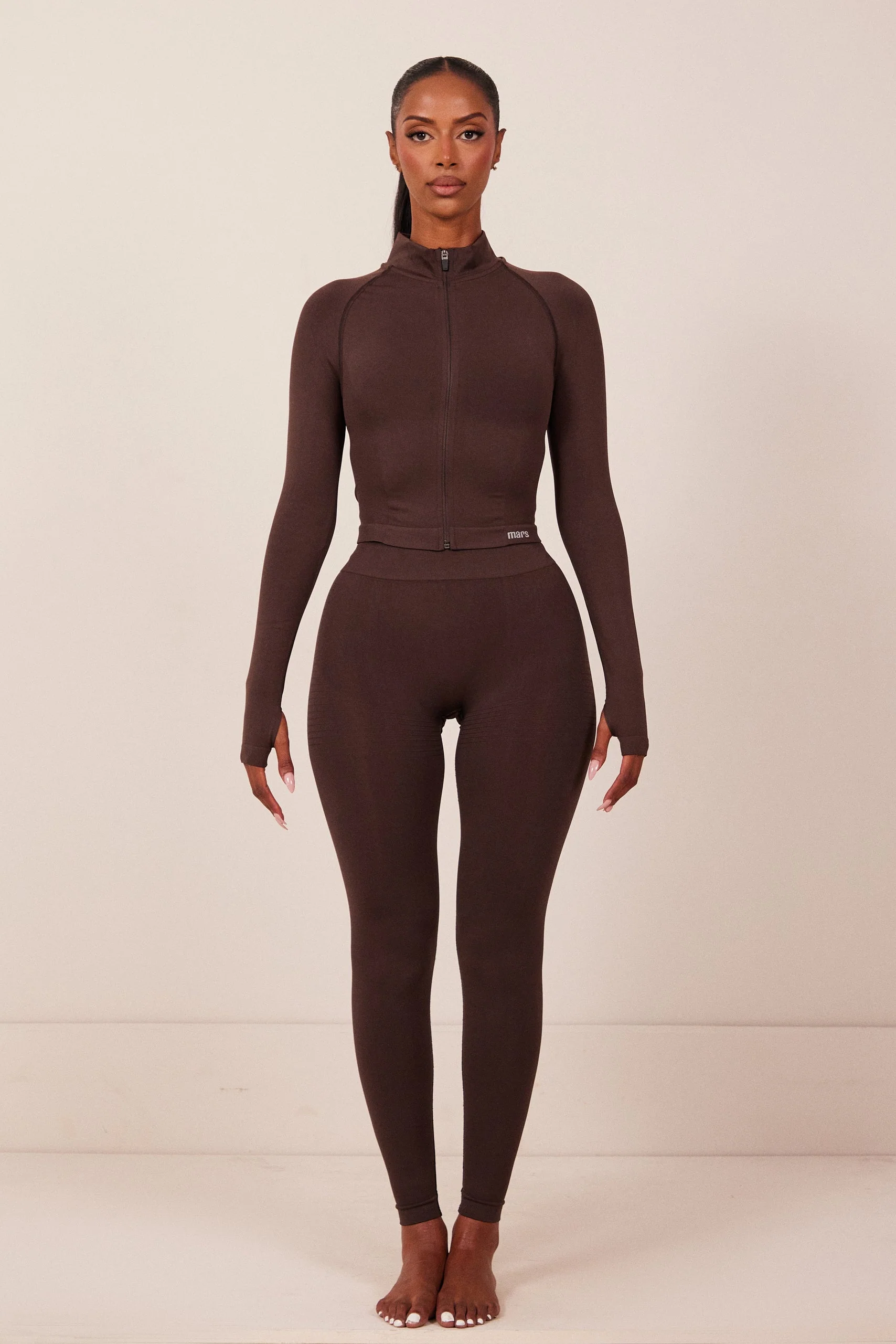 The Mars Seamless Zip Jacket in Brown - Image 3