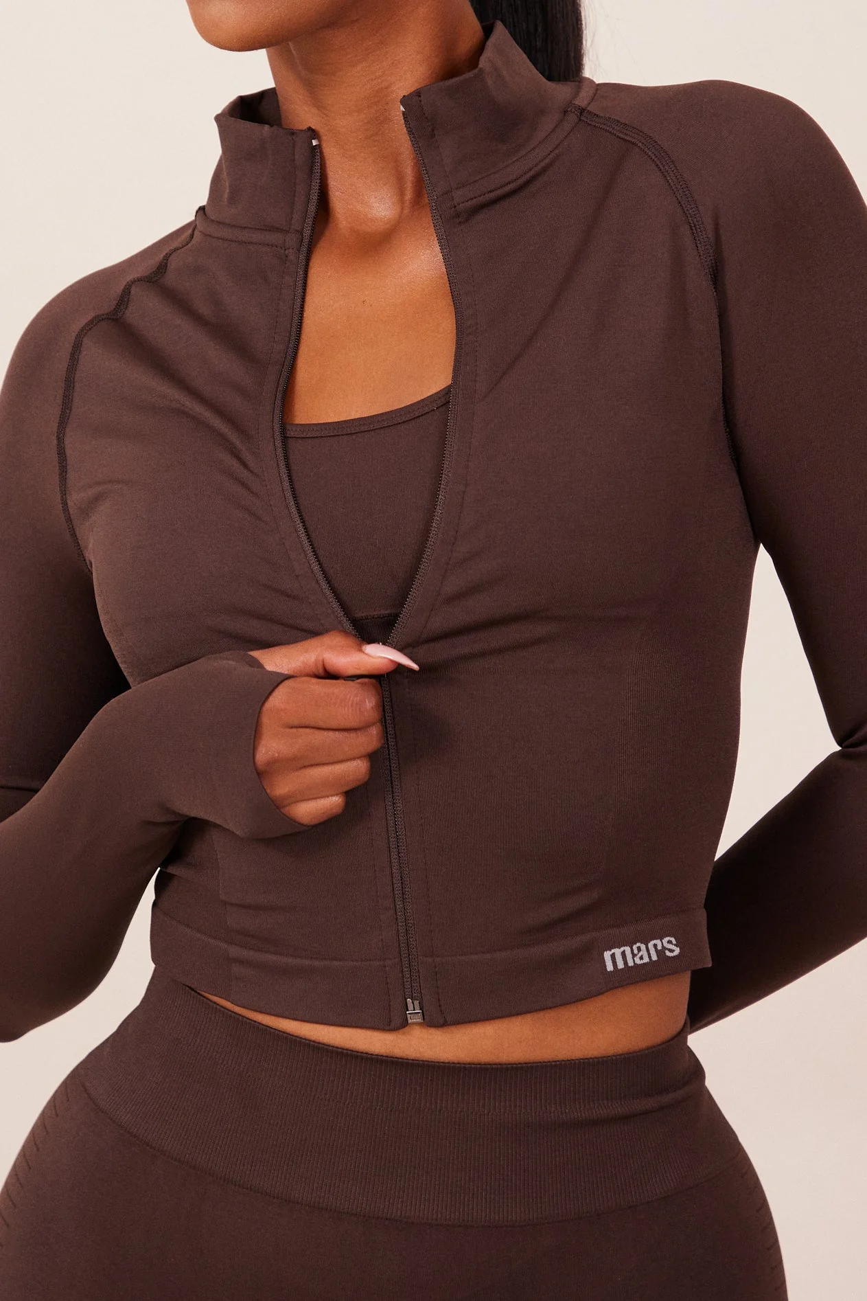 The Mars Seamless Zip Jacket in Brown - Image 7