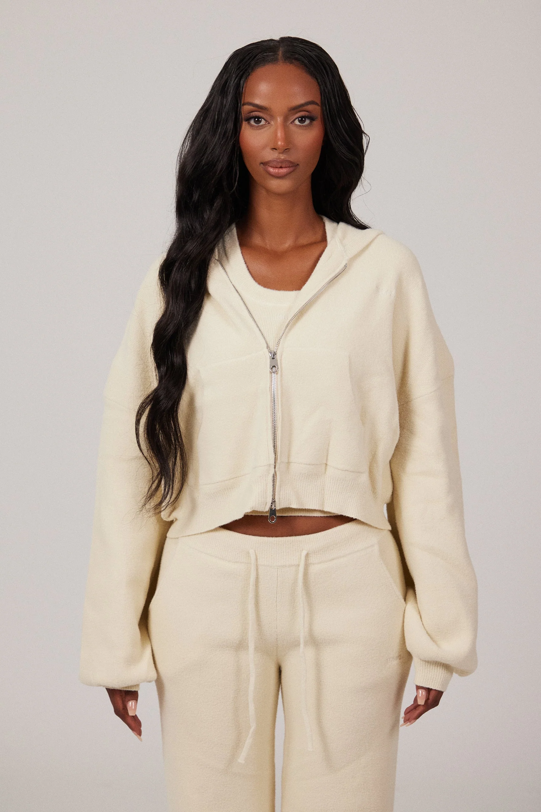 The Mars Soft Knit Zip Hoodie in Cream