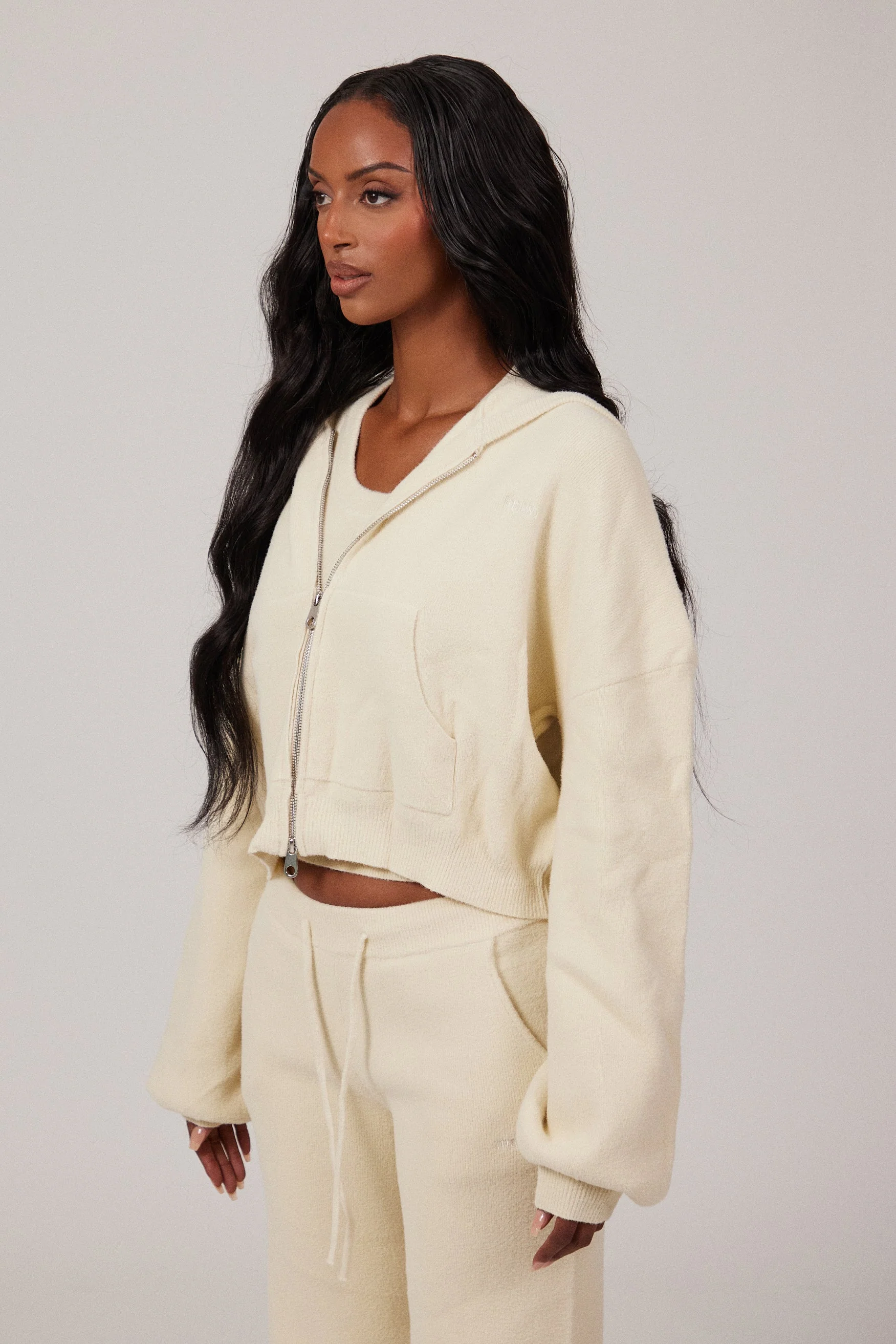 The Mars Soft Knit Zip Hoodie in Cream - Image 3