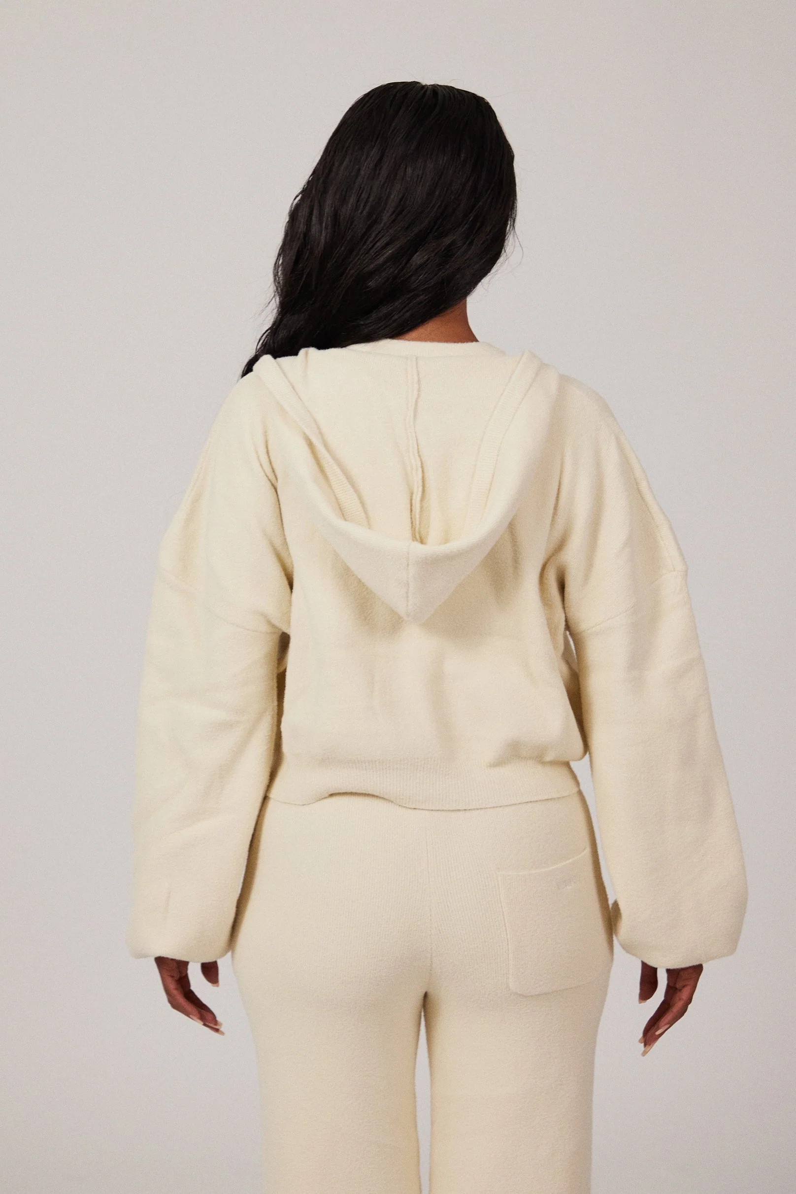 The Mars Soft Knit Zip Hoodie in Cream - Image 4