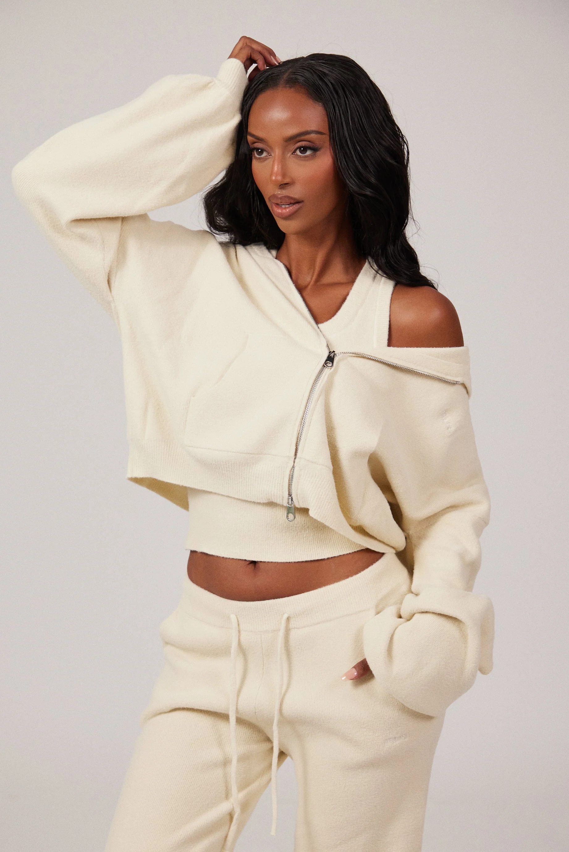 The Mars Soft Knit Zip Hoodie in Cream - Image 7