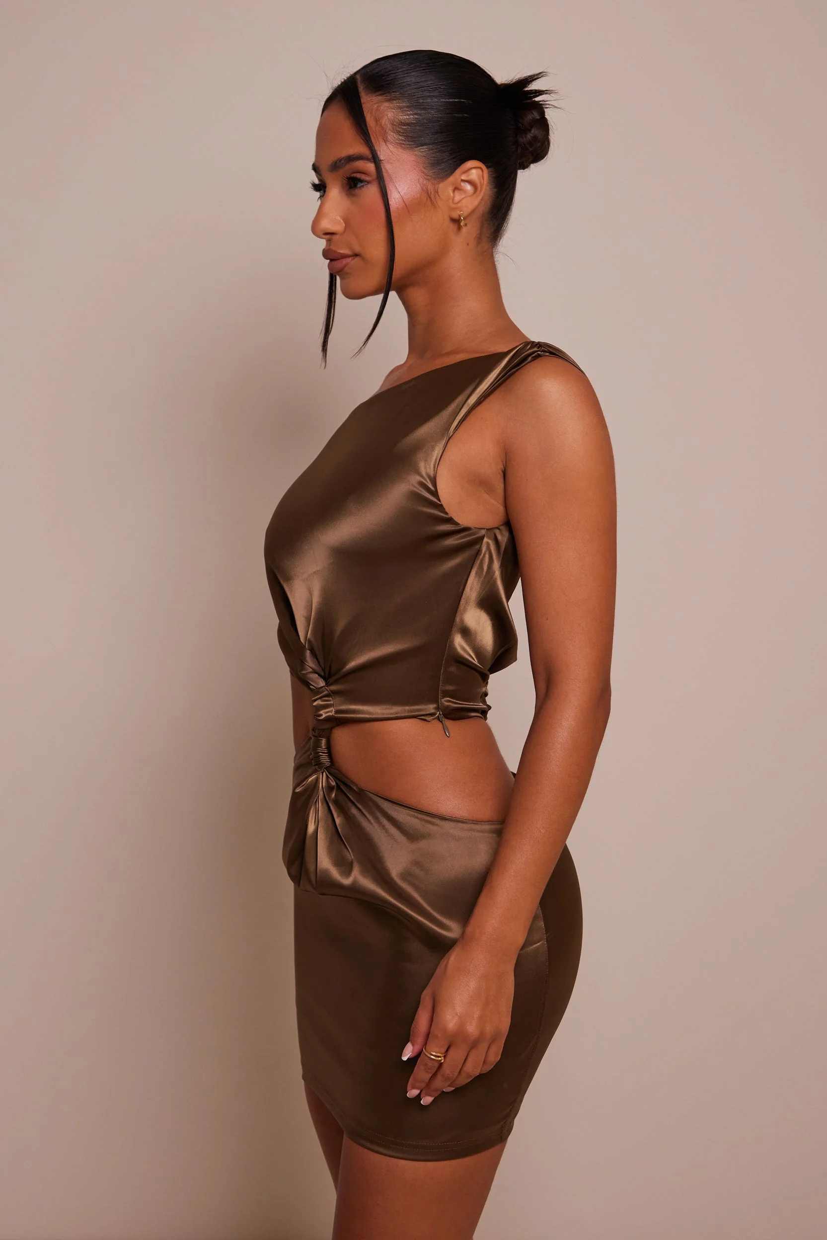 The Off Shoulder Cut Out Mini in Olive - Image 5