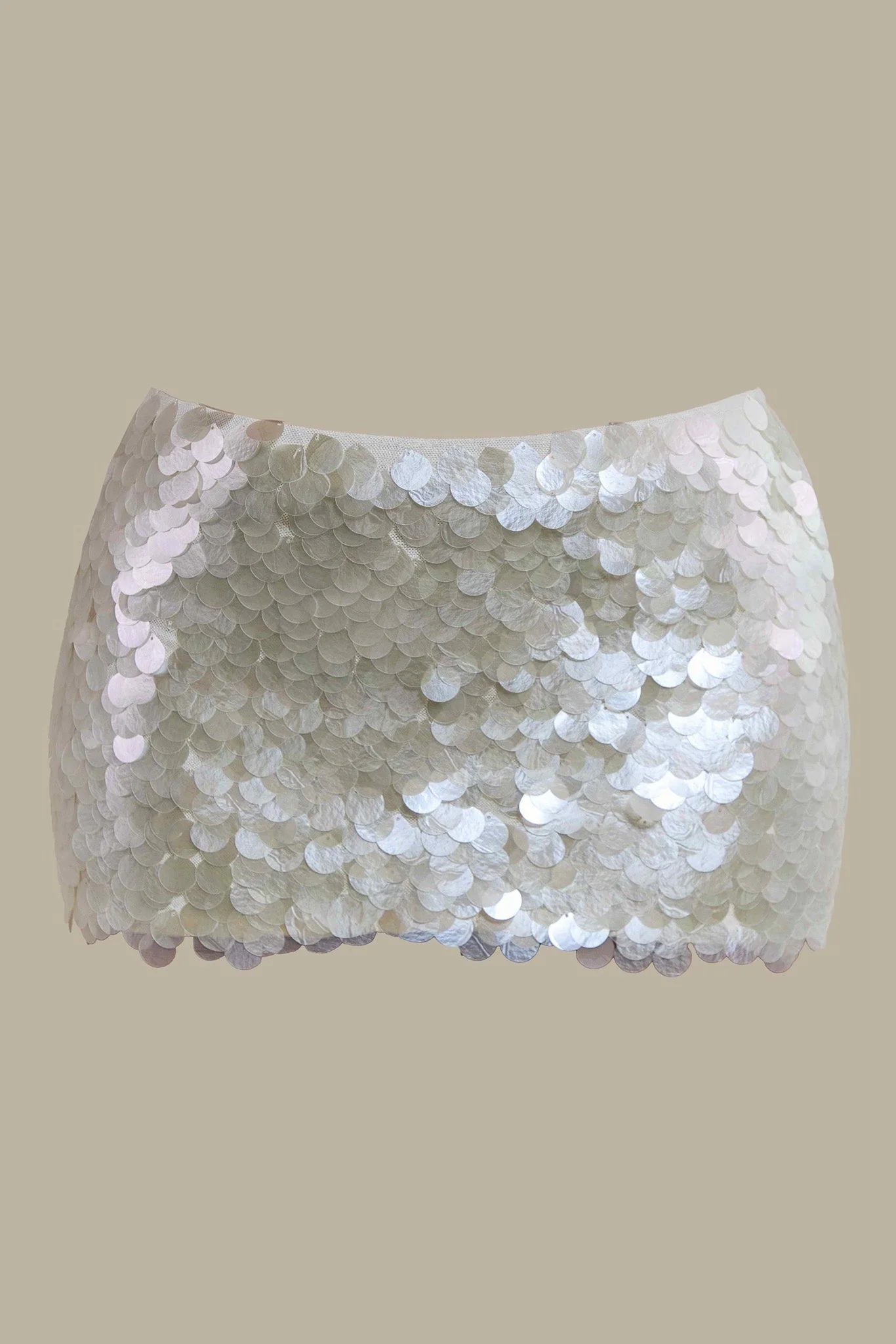 The Shimmi Sequin Micro Mini Skirt in Cream Pearl - Image 7