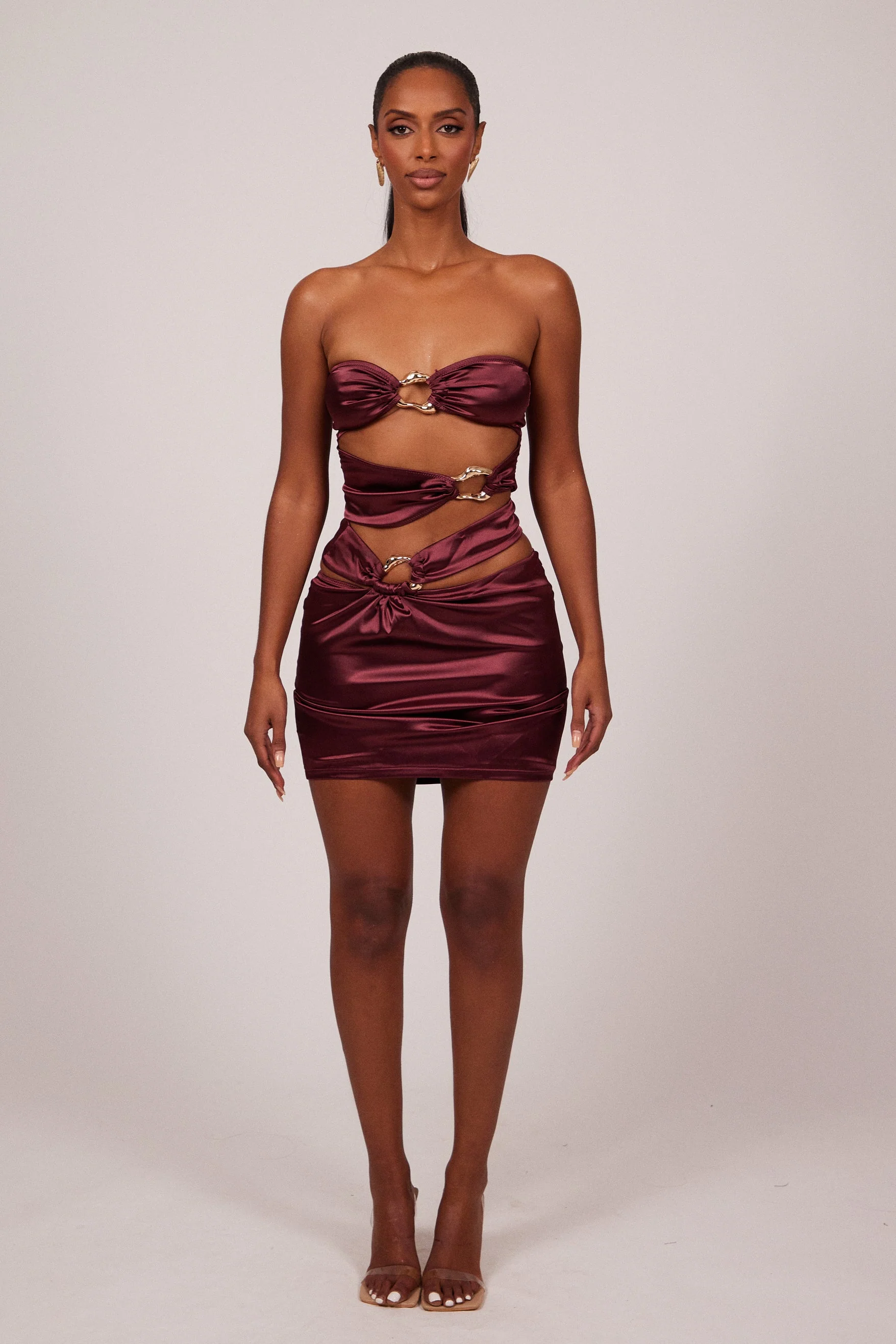 The Plated Satin bandeau mini set- Wine - Image 7