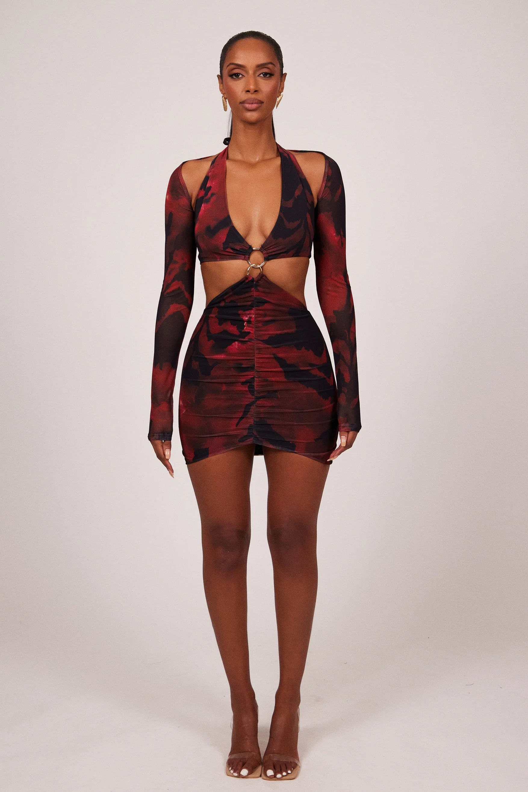 The Ring detail Plunge Shrug Mini in Red Print - Image 7