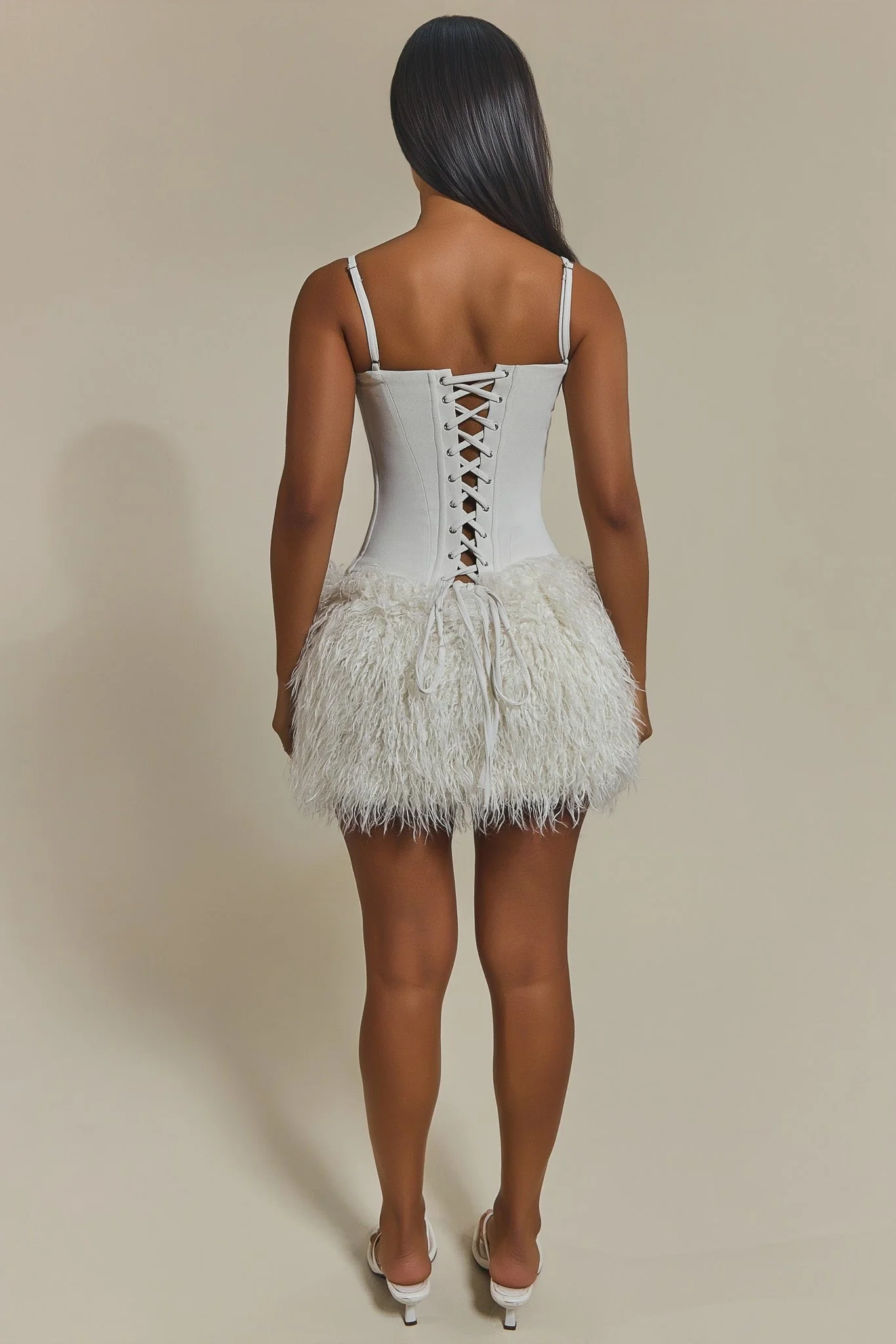 The Sabrine Fur Shrug and Mini Skirt Set in Cream - Image 6
