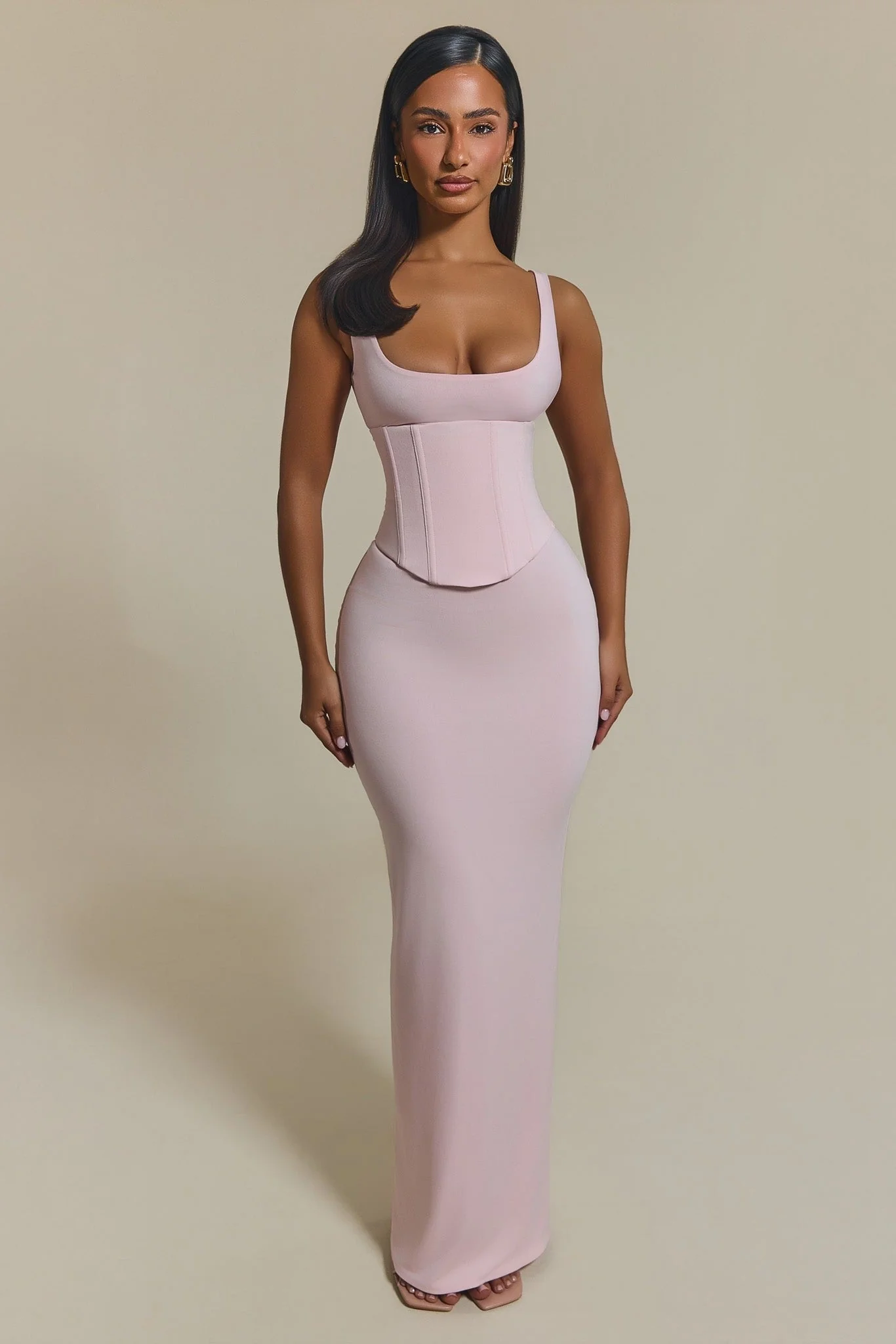 The Sandra Scoop Corset Maxi Dress in Baby Pink - Image 3