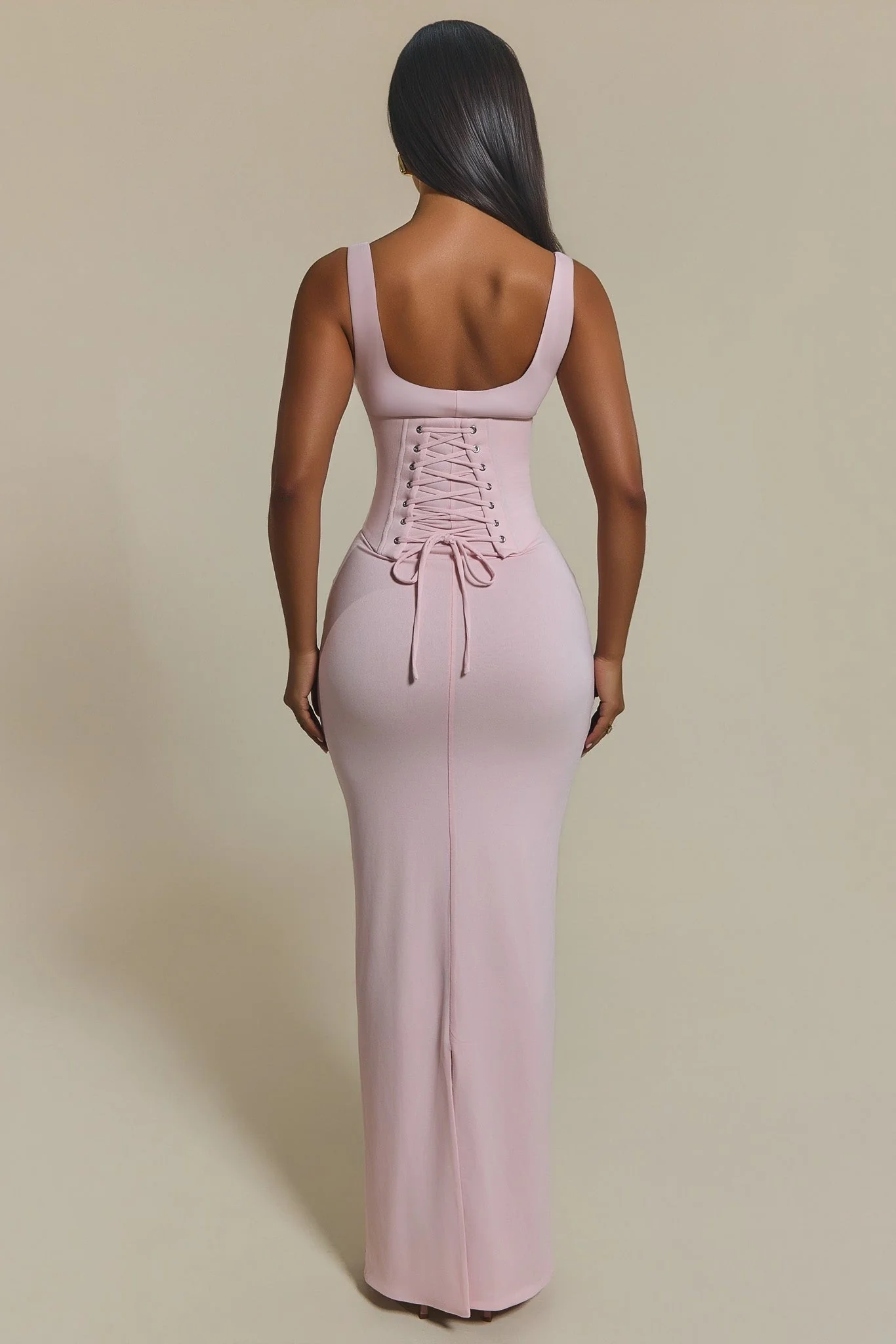 The Sandra Scoop Corset Maxi Dress in Baby Pink - Image 5