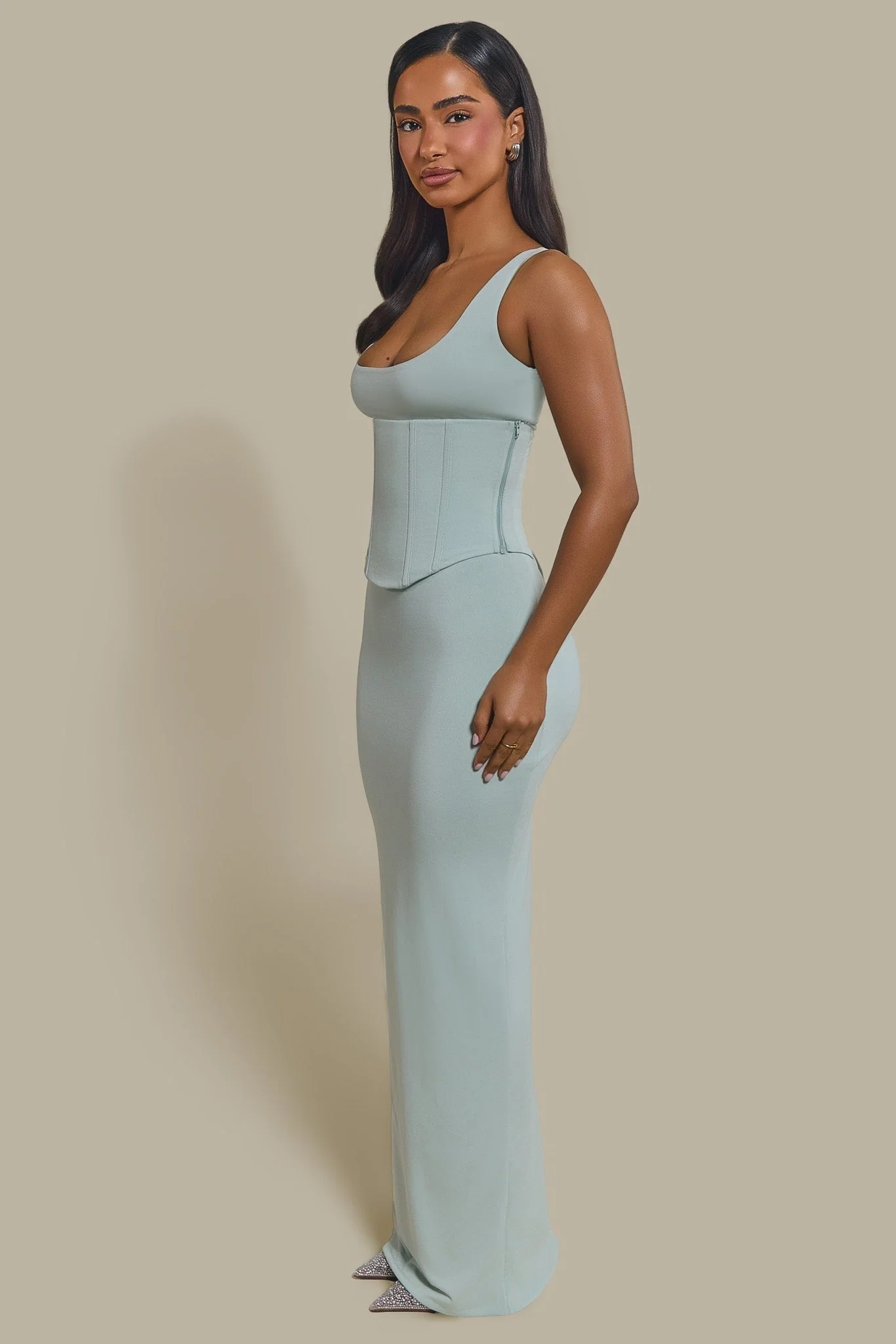 The Sandra Scoop Corset Maxi Dress in Light Blue - Image 4