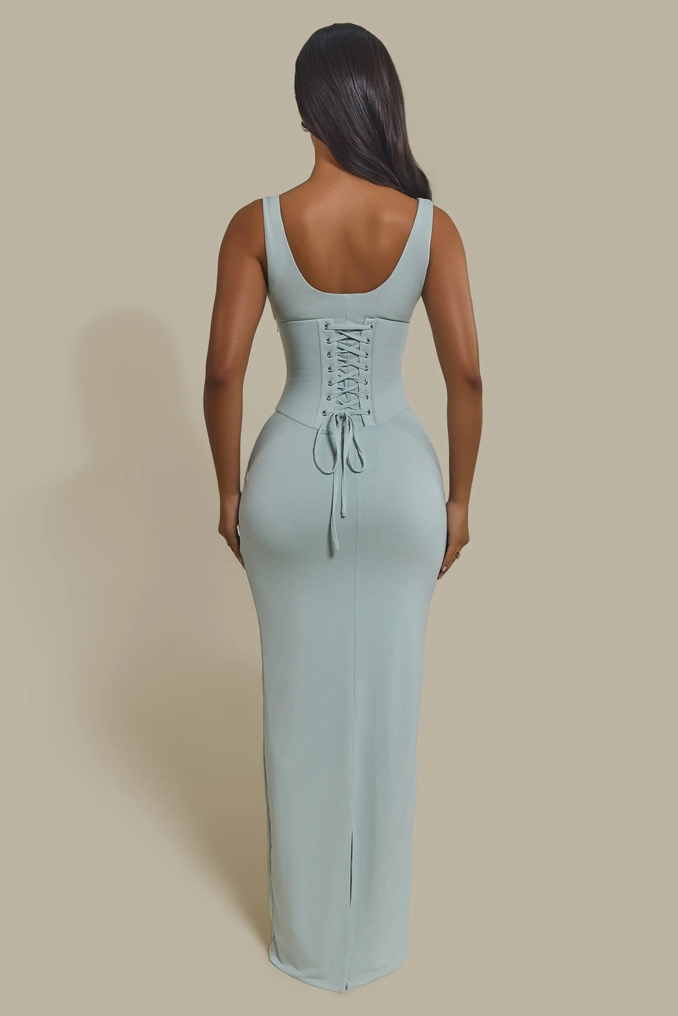 The Sandra Scoop Corset Maxi Dress in Light Blue - Image 5