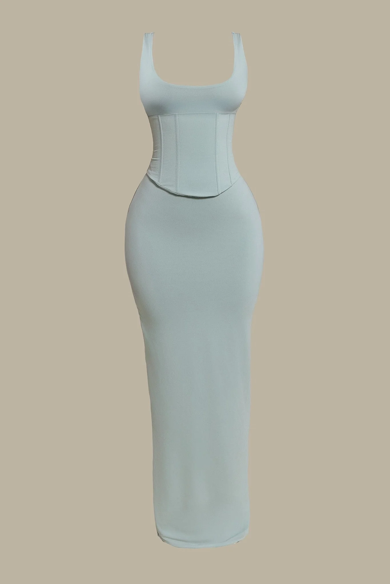 The Sandra Scoop Corset Maxi Dress in Light Blue - Image 7