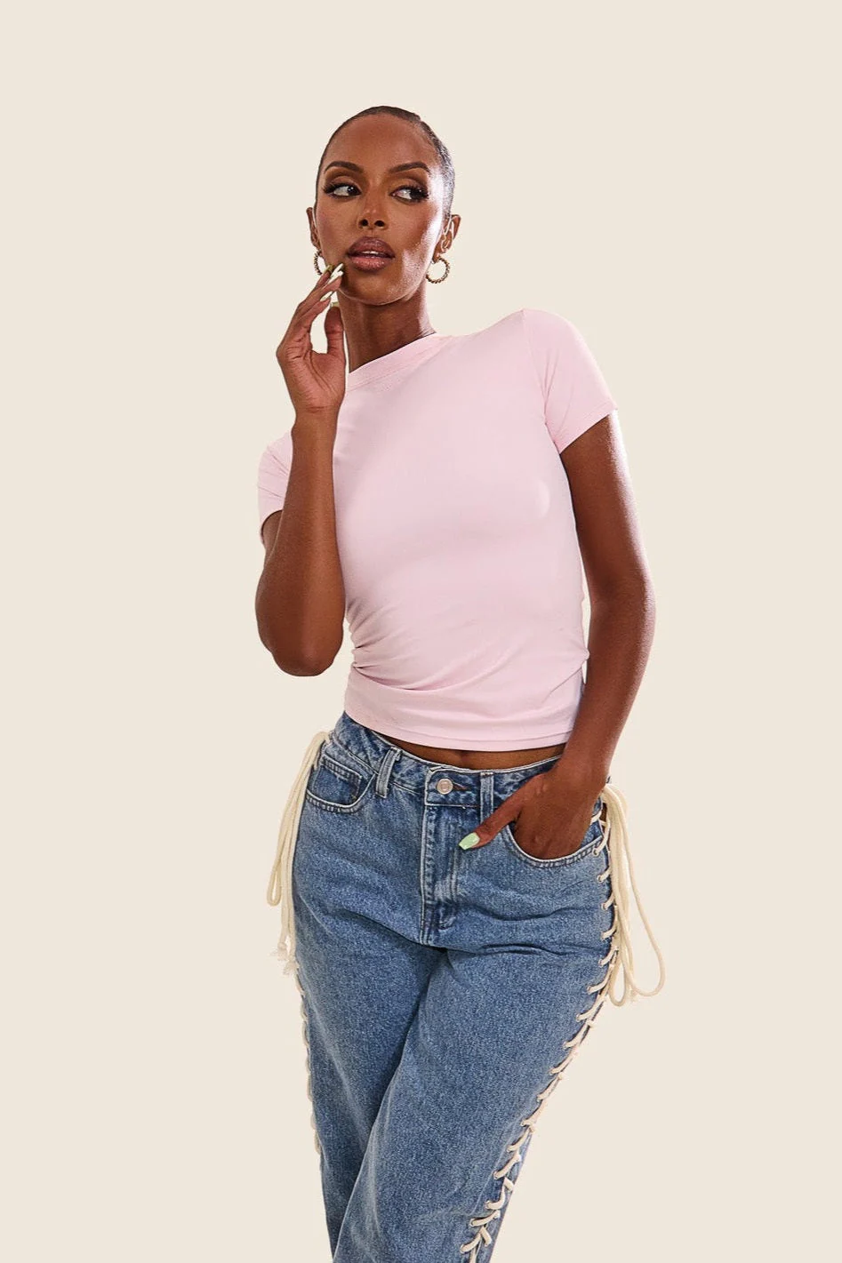 The Sculpt Short Sleeve Top in Pink - Image 11