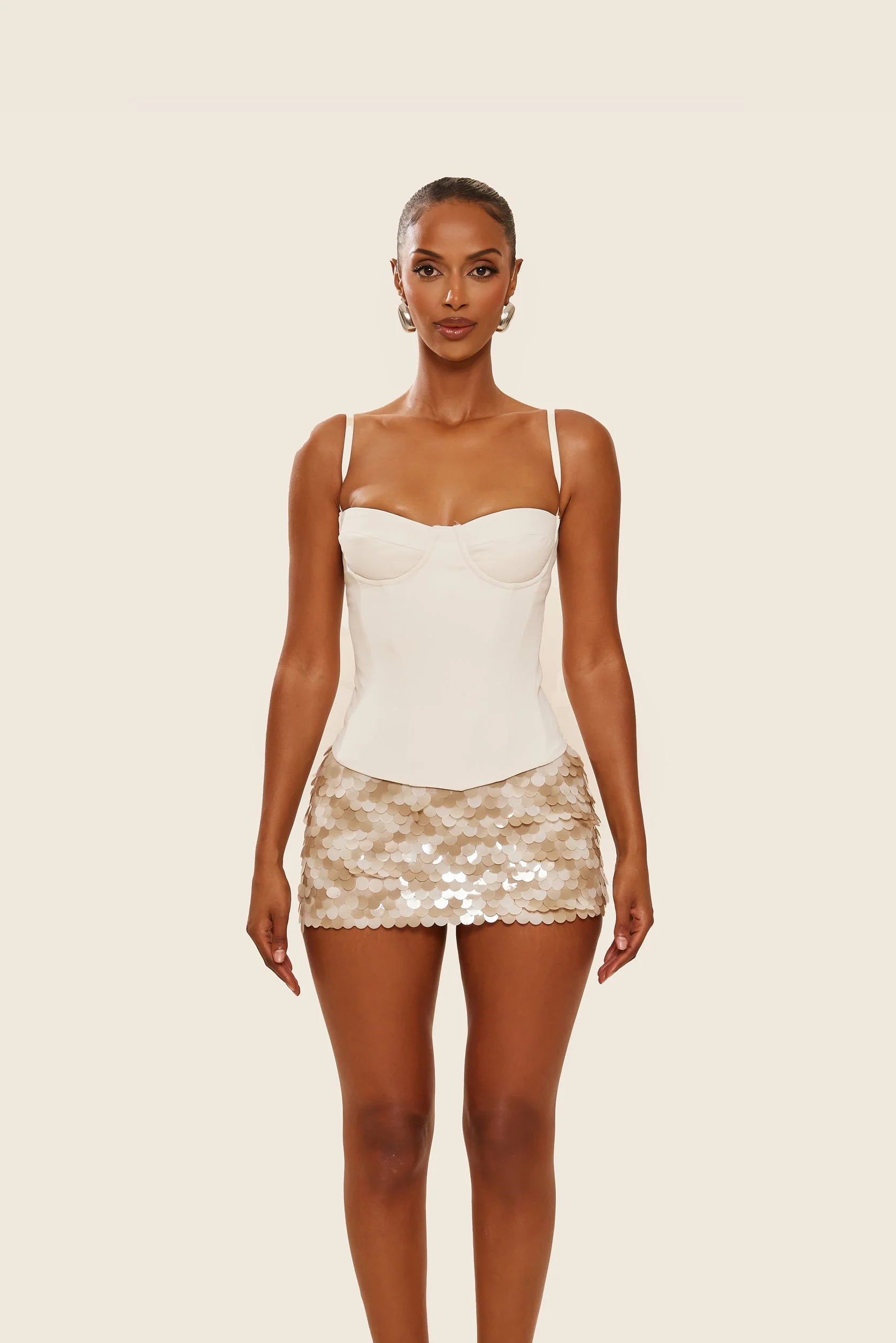 The Shimmi Mini Skirt in Stone - Image 11