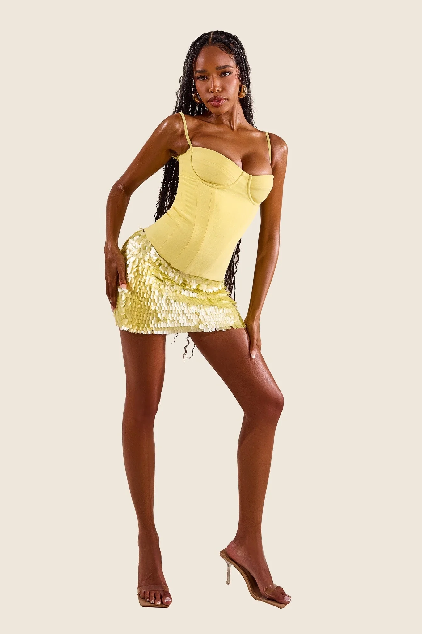 The Shimmi Mini Skirt in Lemon - Image 4