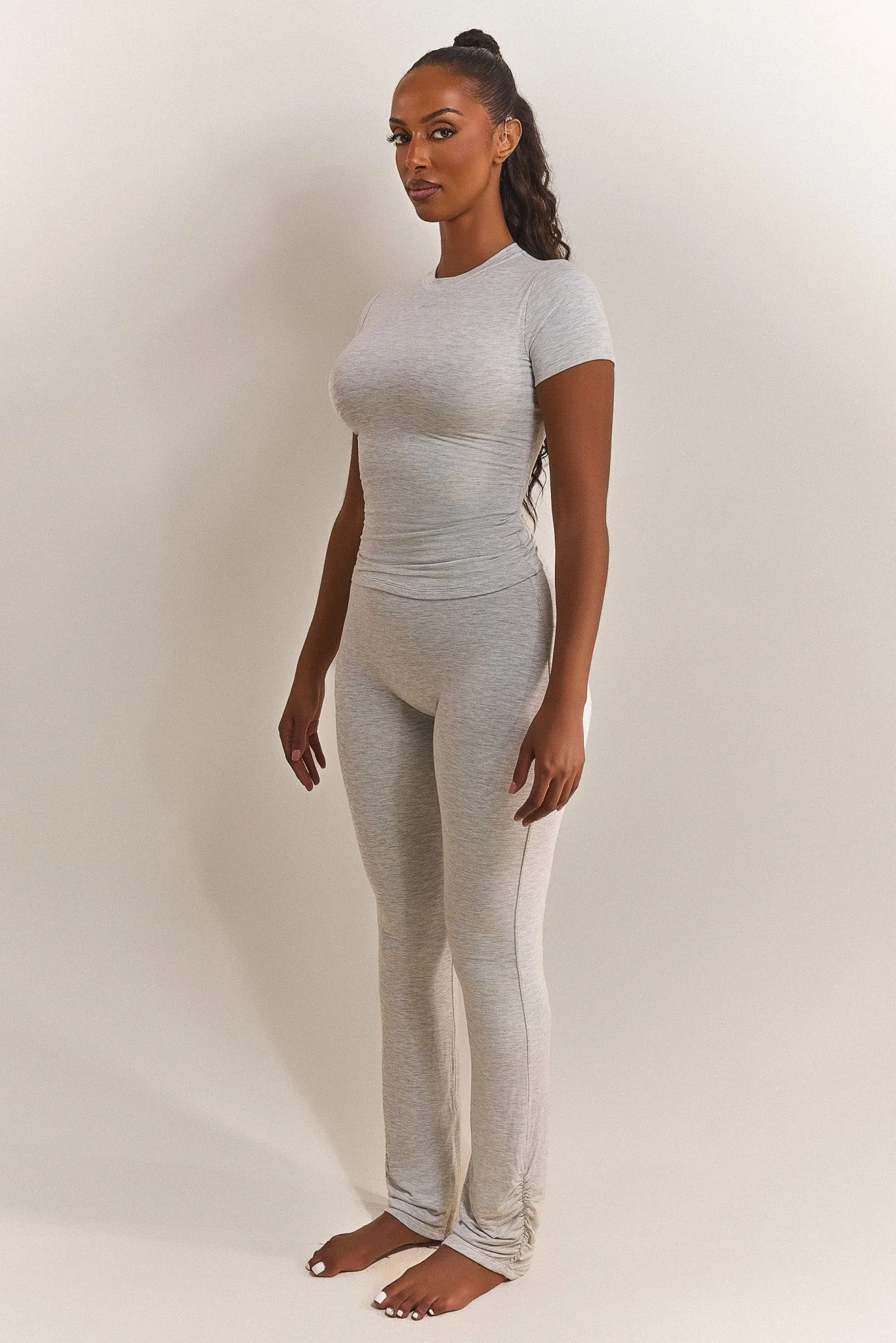 The Short Sleeve Cotton Top in Grey Marl - Image 3