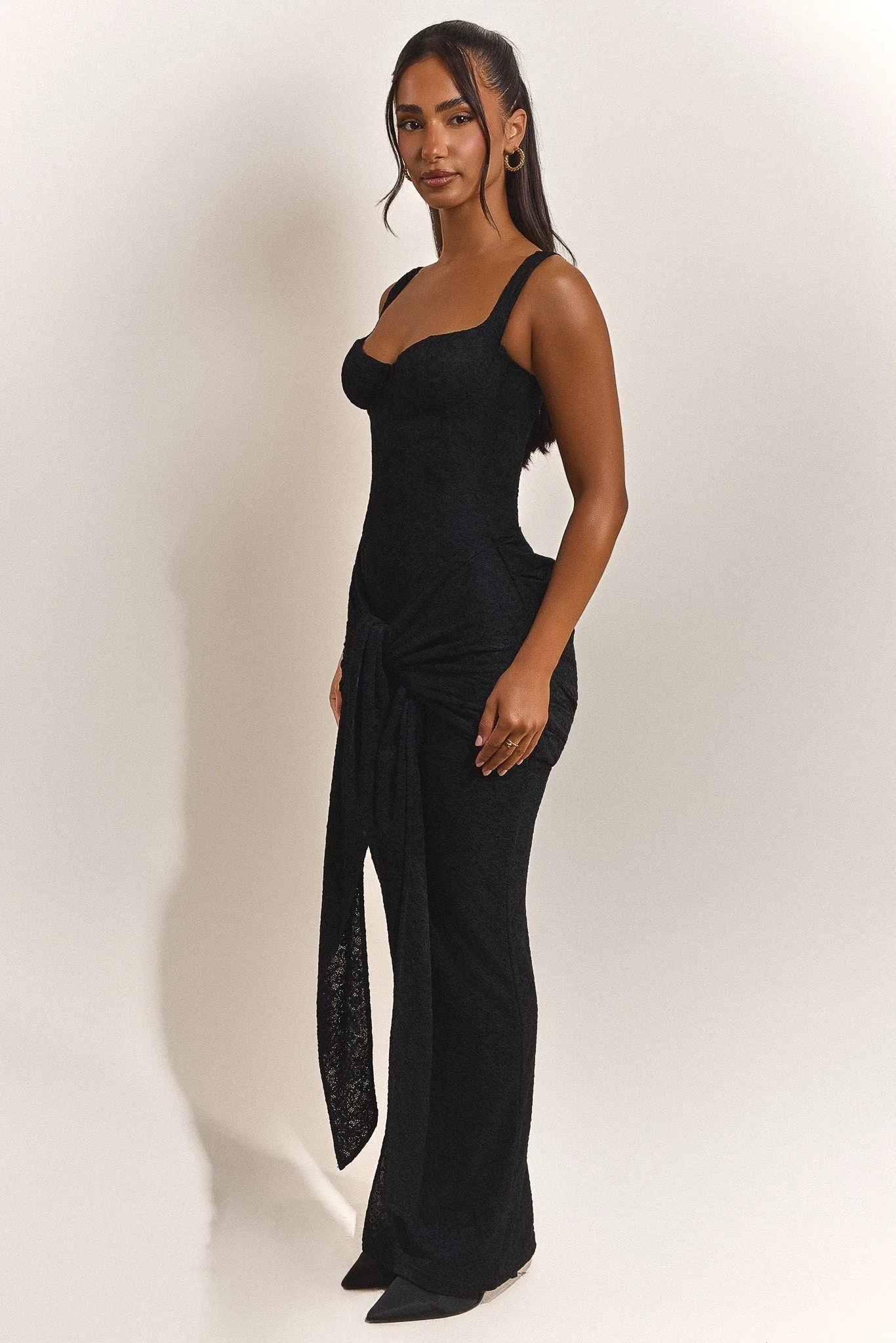 The Tie Front Maxi Dress in Black - Image 3