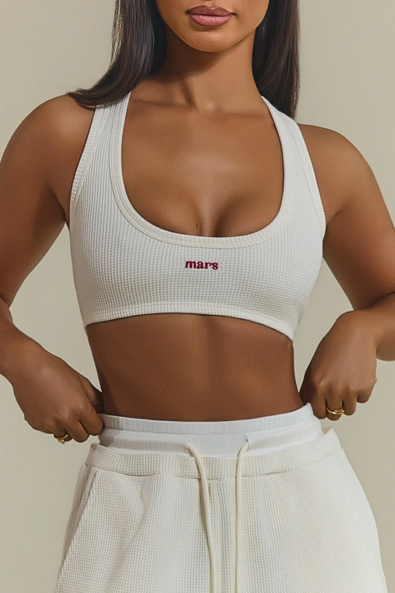 The Waffle Embroidered Bralet Top in Cream