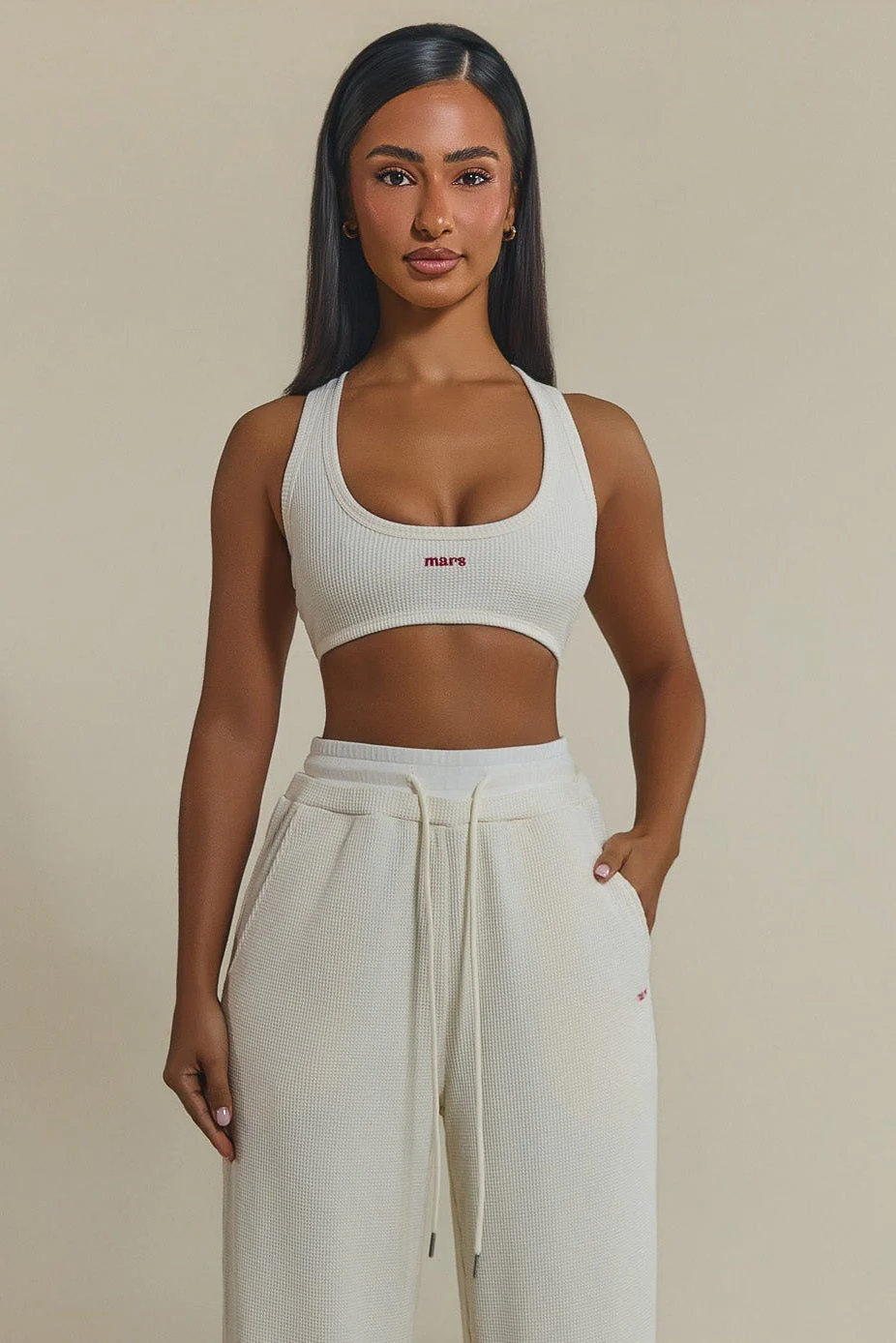 The Waffle Embroidered Bralet Top in Cream - Image 2