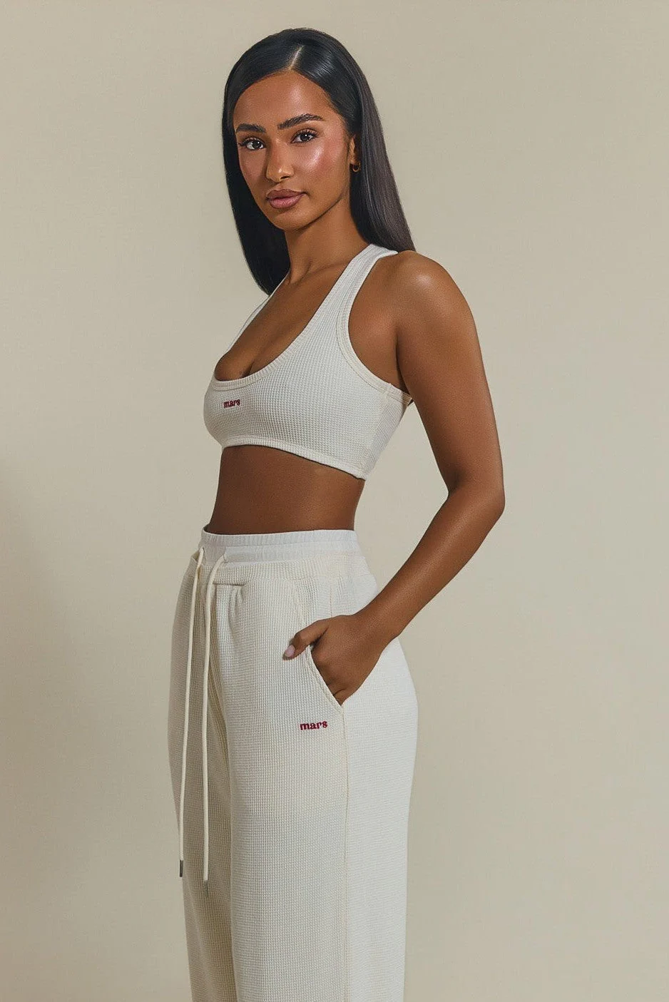 The Waffle Embroidered Bralet Top in Cream - Image 3