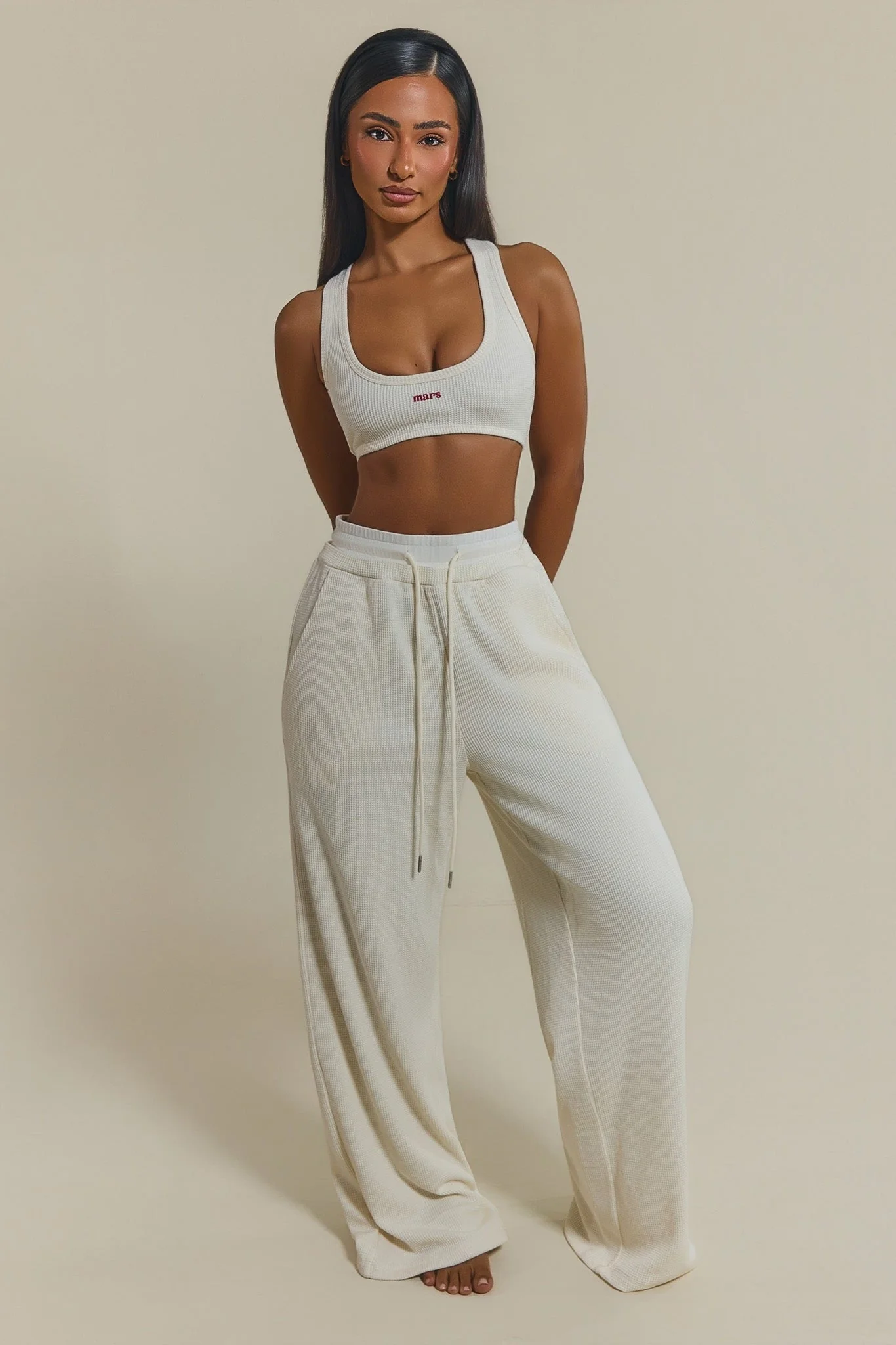 The Waffle Embroidered Bralet Top in Cream - Image 6