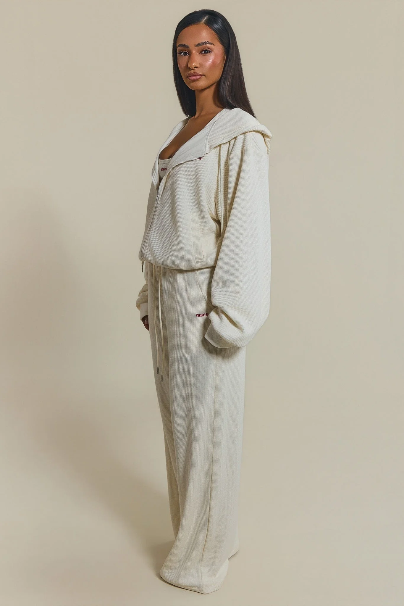 The Waffle Oversized Embroidered Jacket in Cream - Image 2