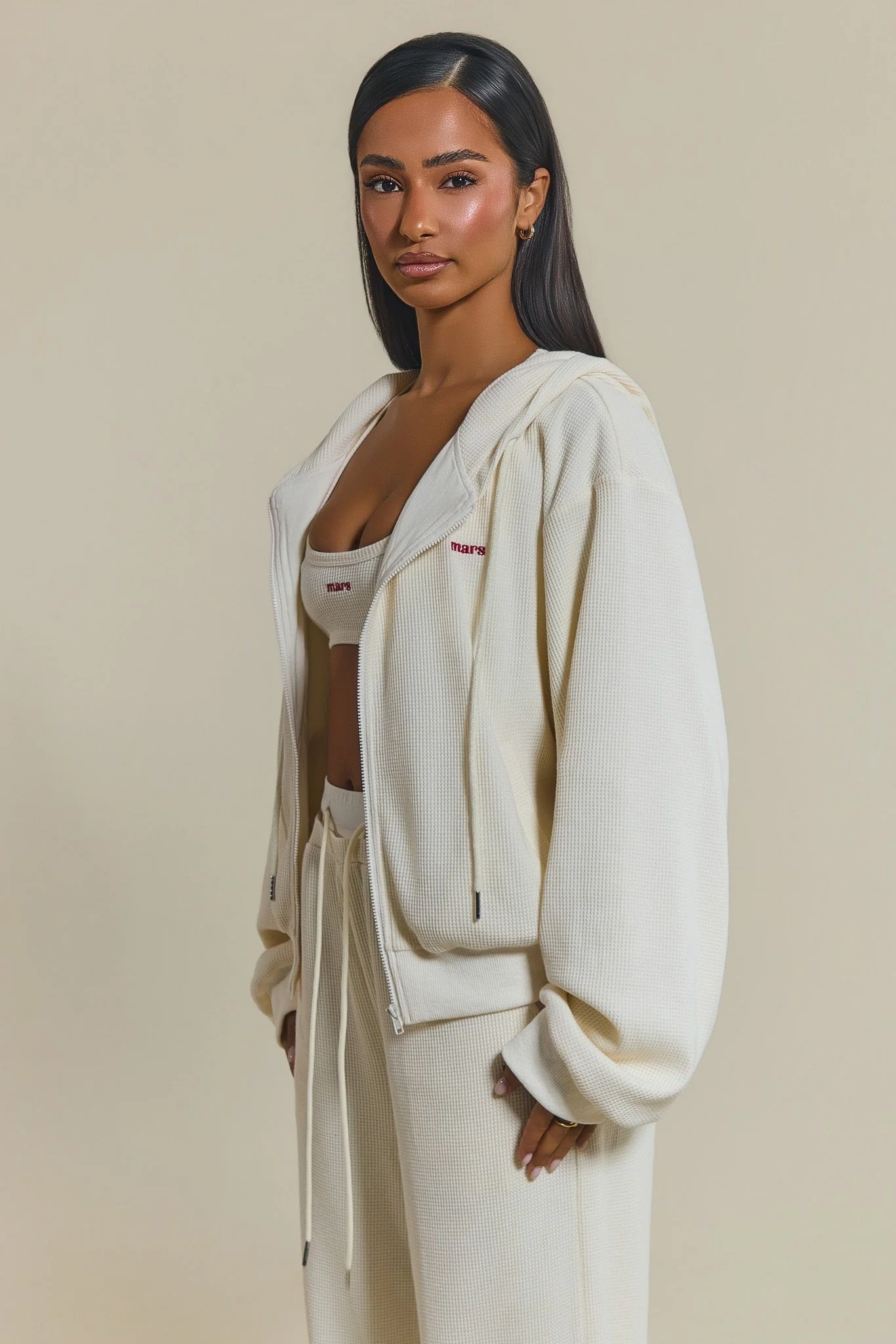 The Waffle Oversized Embroidered Jacket in Cream - Image 4
