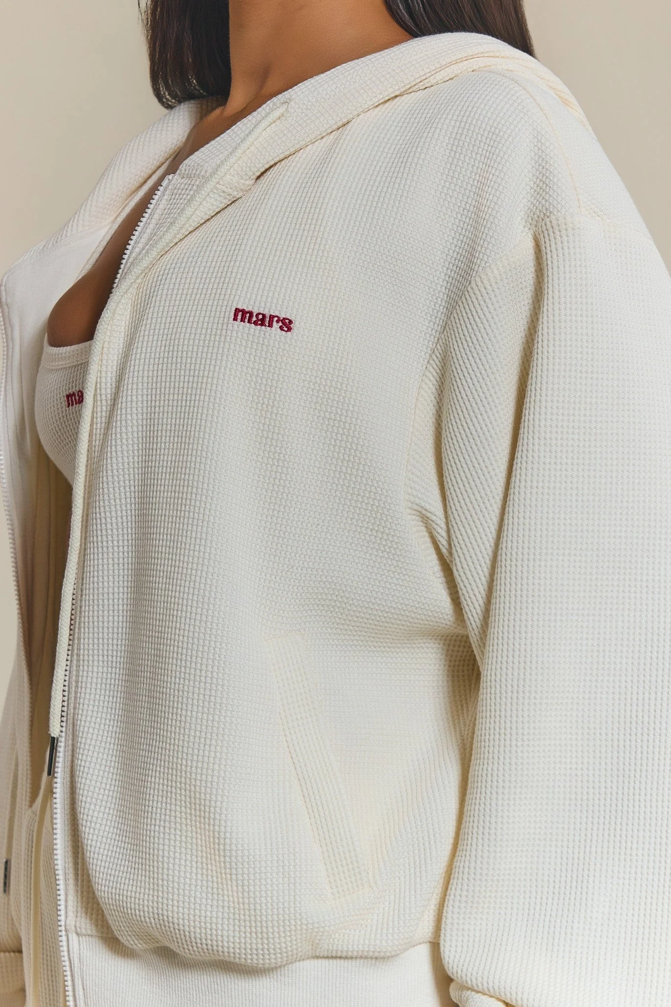 The Waffle Oversized Embroidered Jacket in Cream - Image 5