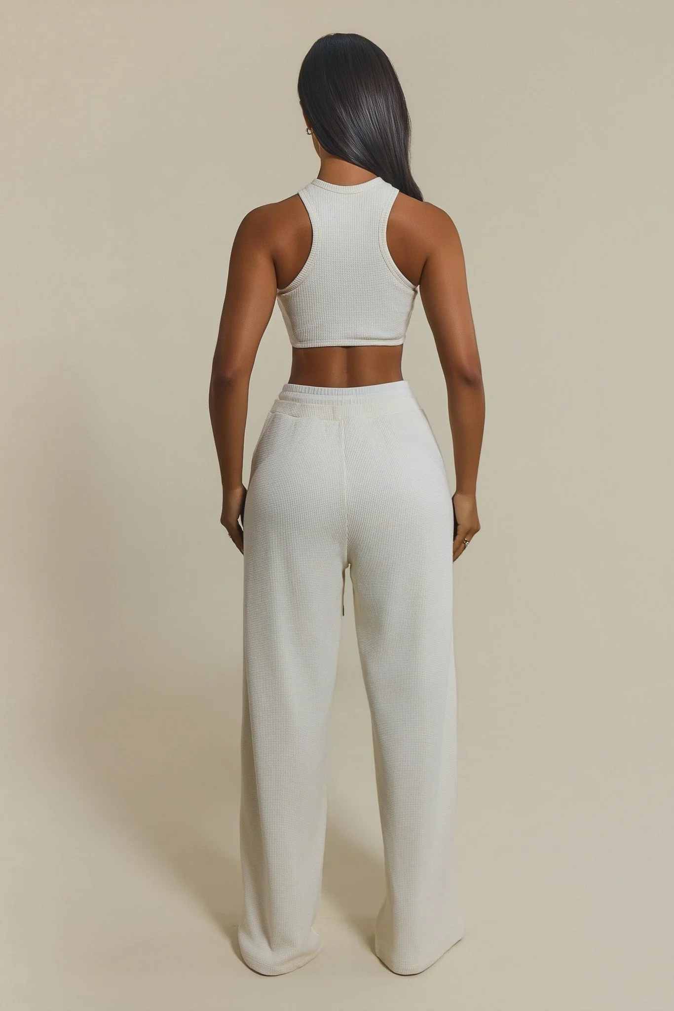 The Waffle Oversized Wide Leg Joggers in Cream - Image 4