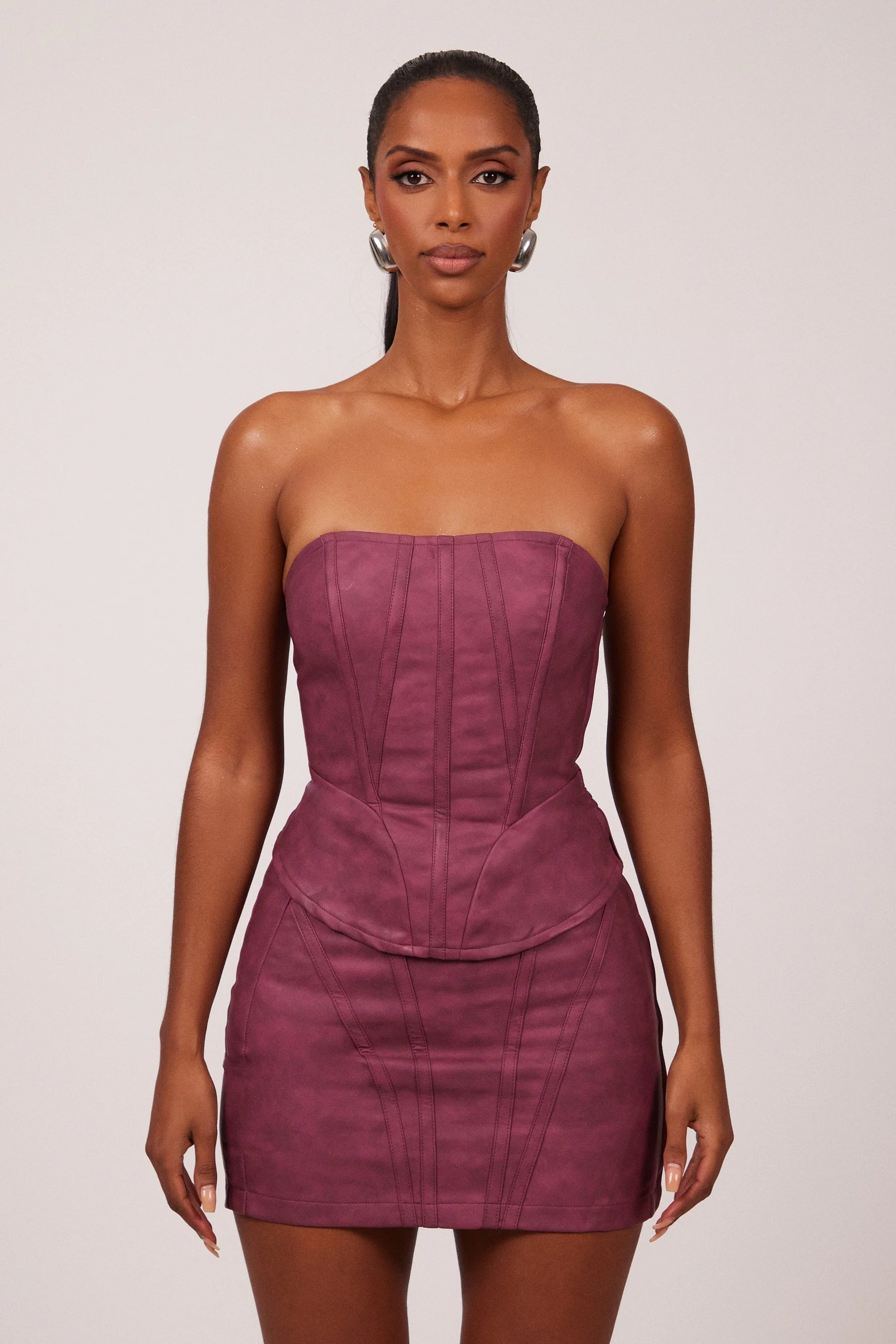 The Leather Panel Corset in Washed Purple