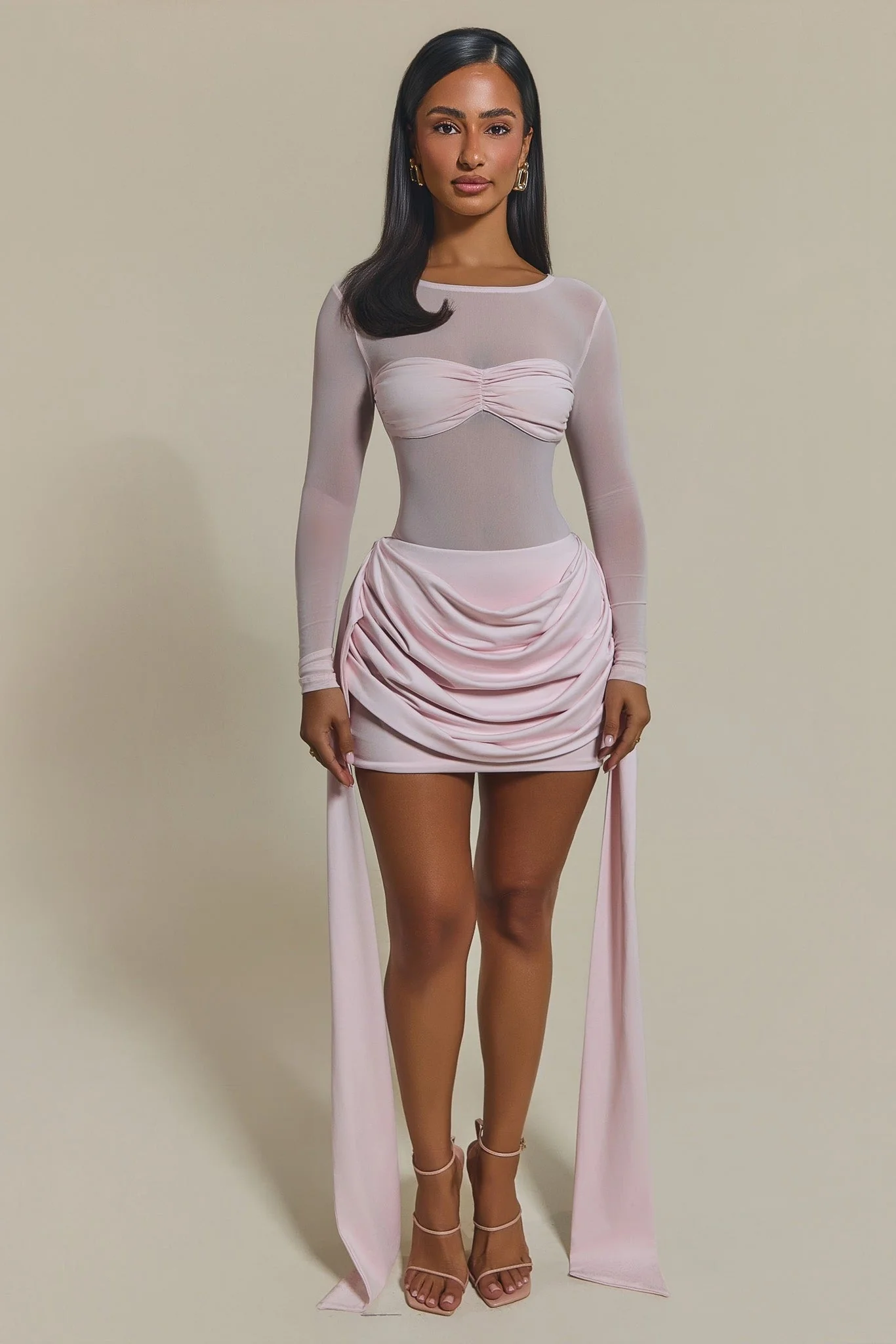 The Yara Draped Mini Skirt in Baby Pink - Image 3