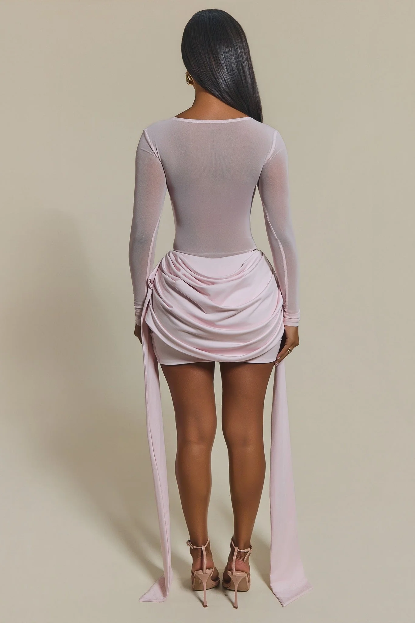 The Yara Draped Mini Skirt in Baby Pink - Image 5