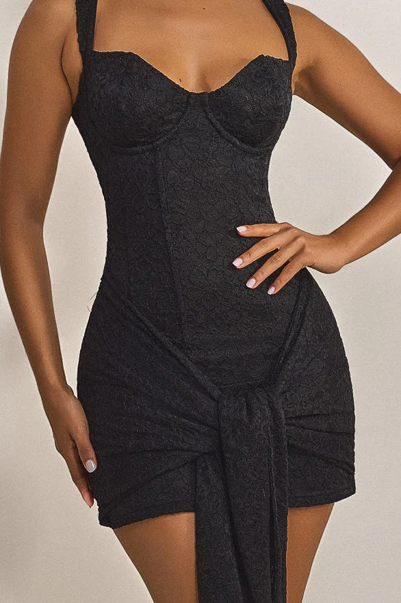 Tie Front Lace Mini in Black - Image 3